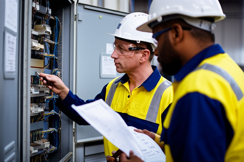Professional Australian electricians working on electrical installations