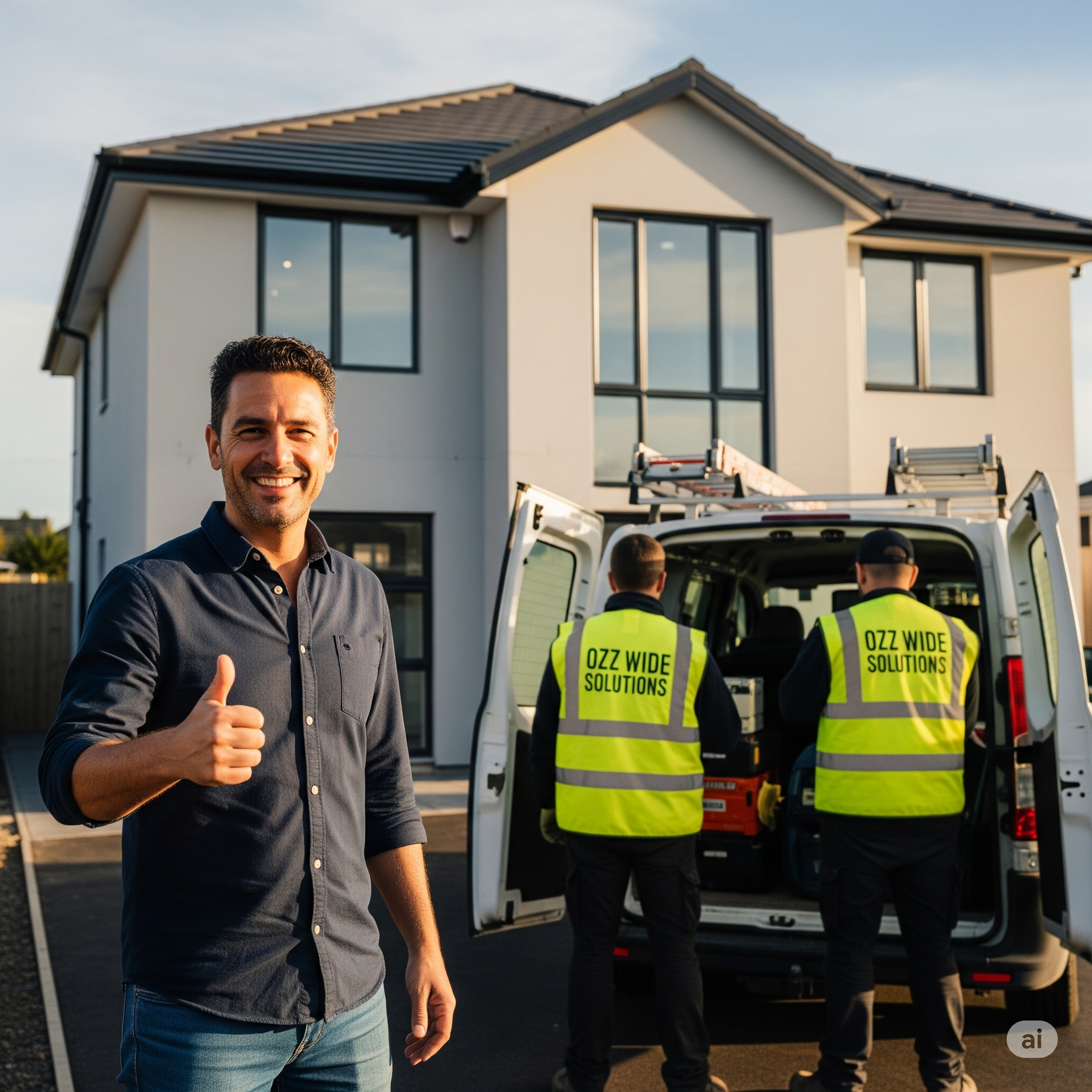 Satisfied client with completed electrical work