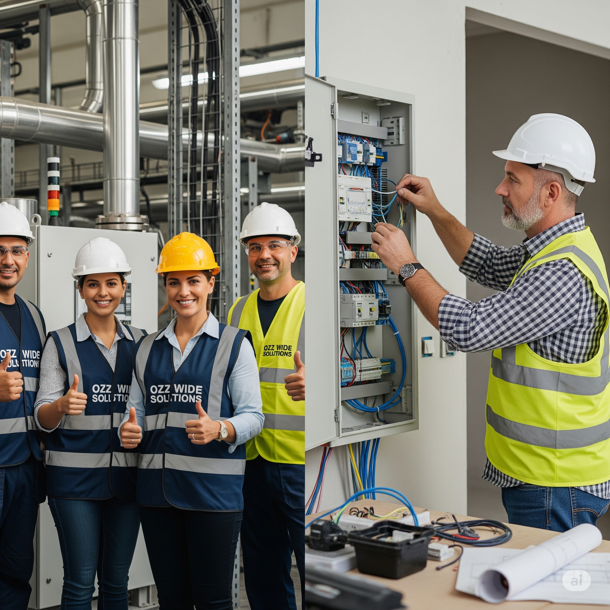 Professional electrical team at work